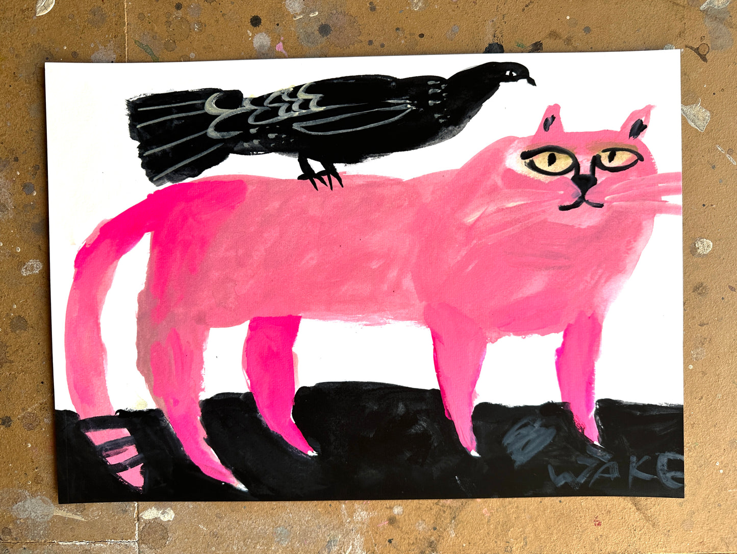 PINK CAT AND PIGEON