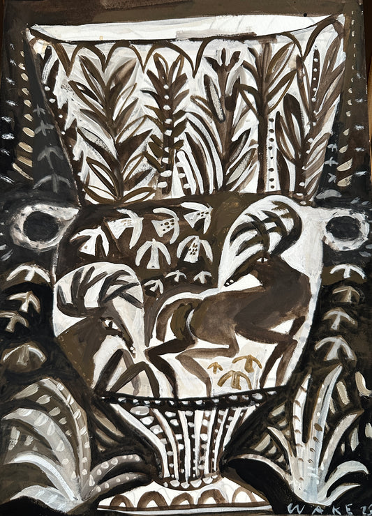 Decorative vase in gouache